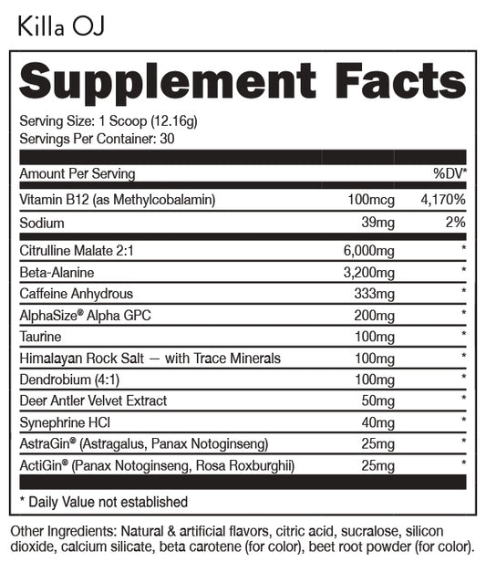 Woke AF- High Stimulant Pre-Workout- Killa OJ- 30 Servings