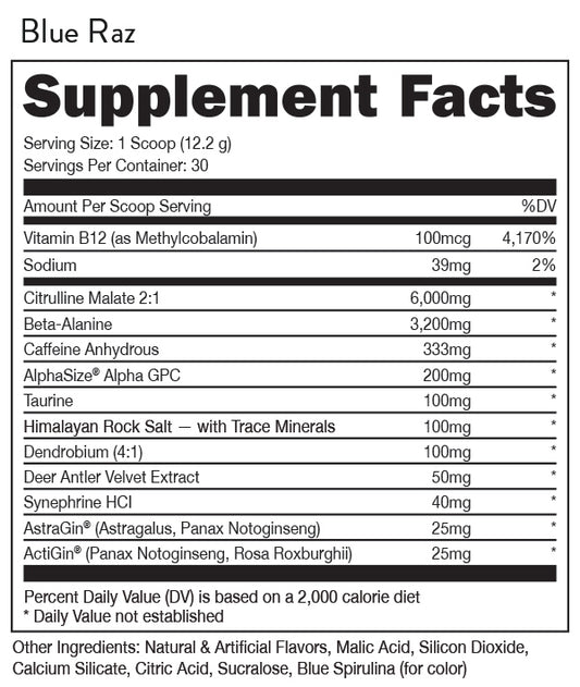 Woke AF- High Stimulant Pre-Workout- Blue Raz - 30 Servings