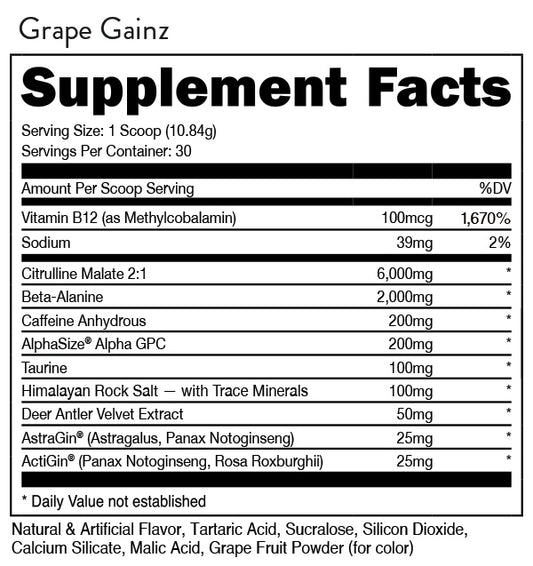 Pre-workout - Grape Gainz - 30 Servings