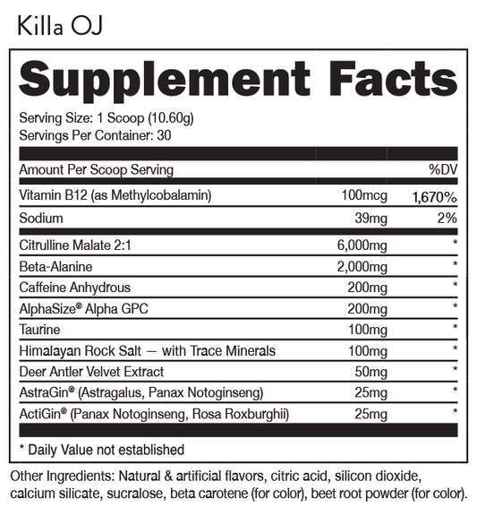 Pre-workout - Killa OJ - 30 Servings