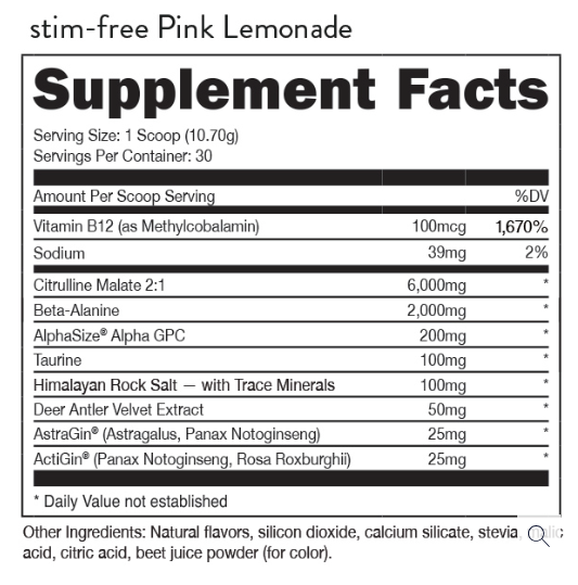 Pre-workout Stim Free Pink Lemonade  - 30 Servings